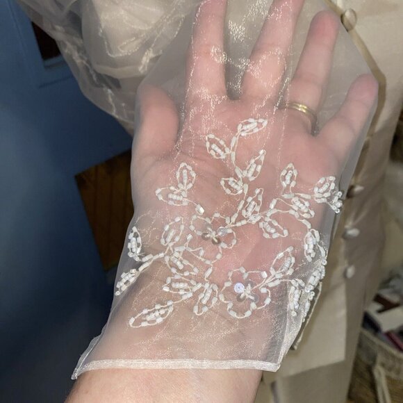 JESSICA HOWARD Women's Champagne Color Sheer Sleeve Blouse 2pc Suit Long Skirt 6 - Picture 8 of 16